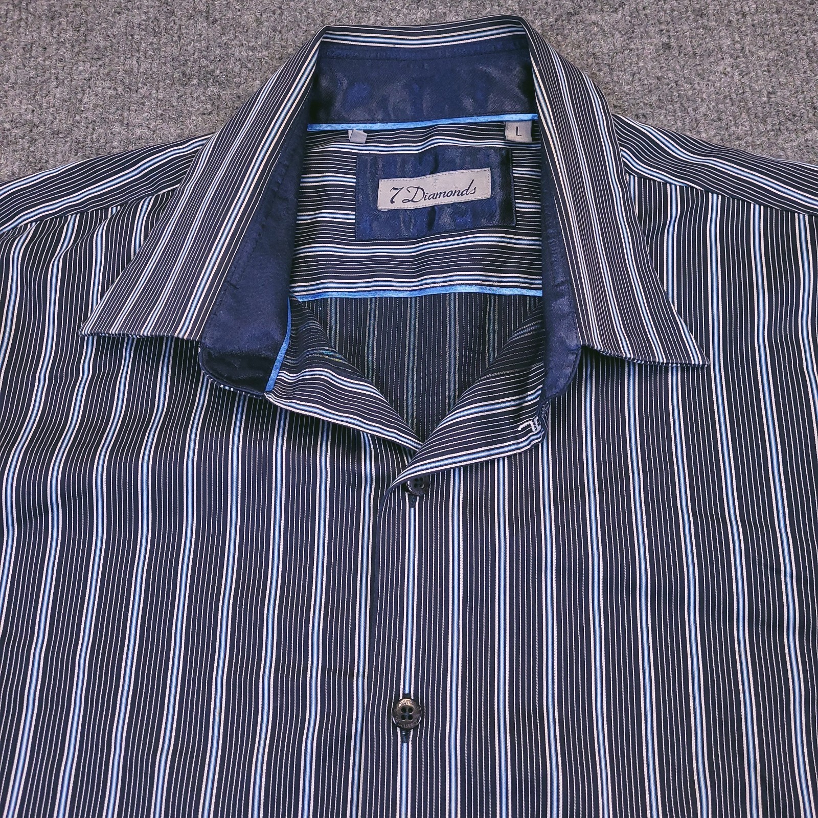 7D 7 Diamonds Mens Large Button Up Vertical Striped Flip Cuff Contrast Trim