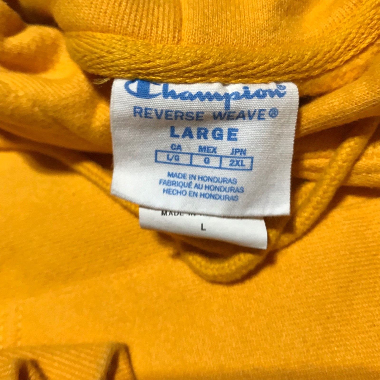 Champion Reverse Weave Gold Yellow Drip Logo Hoodie Mens Large GF68 BYC