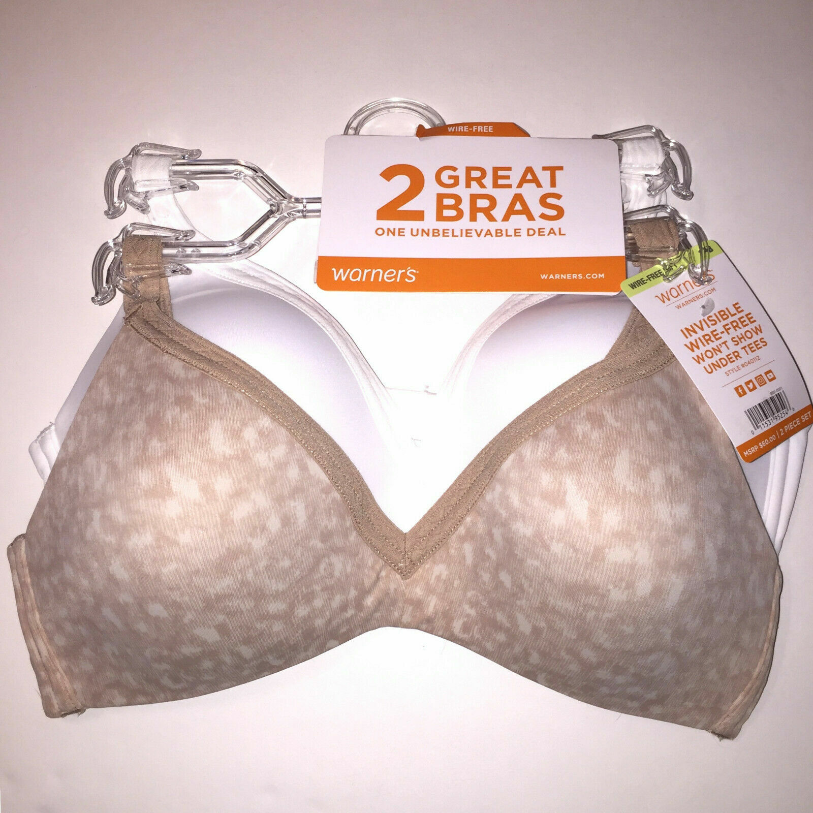 Warners Wirefree Bras T-Shirt Lined Seamless Cups Set of 2 Style 4011 Retail $60