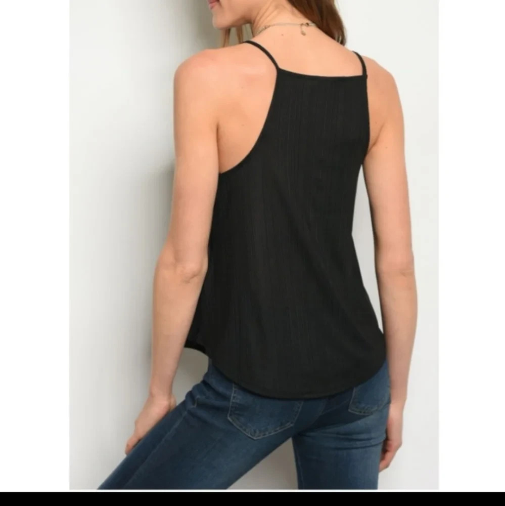 Very J Black Colored Ruffle Tank Top