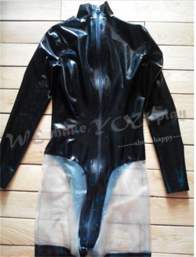 121 Latex gummi catsuit transparent & black latex bodysuit women sexy 0.4mm