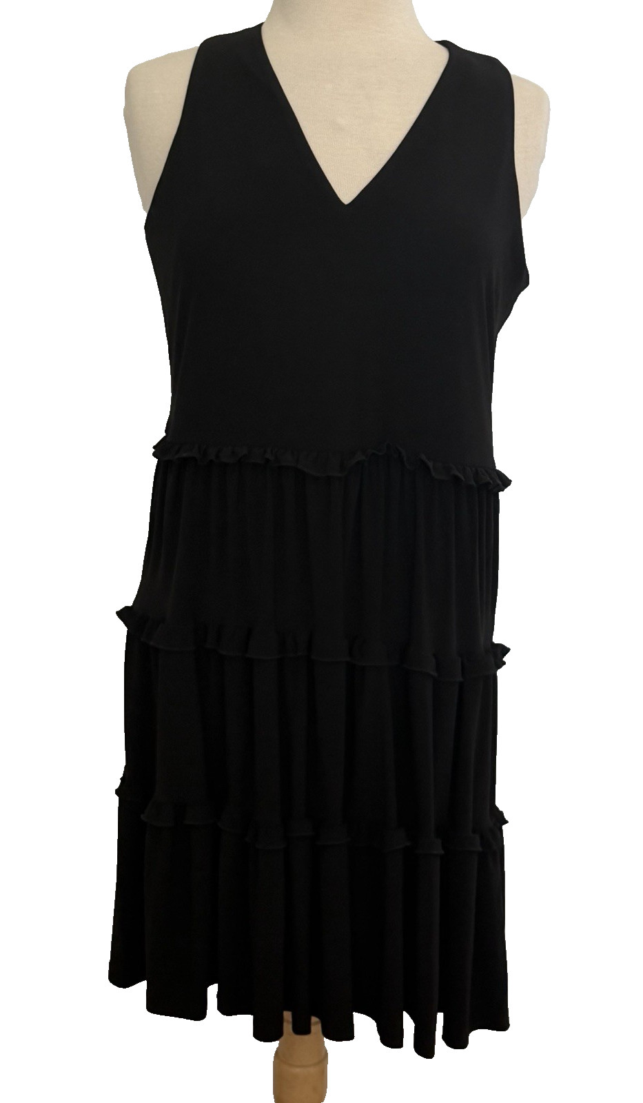 TOMMY HILFIGER Size 8 Dress Black Tiered Ruffles Sleeveless Stretch Knit Capsule