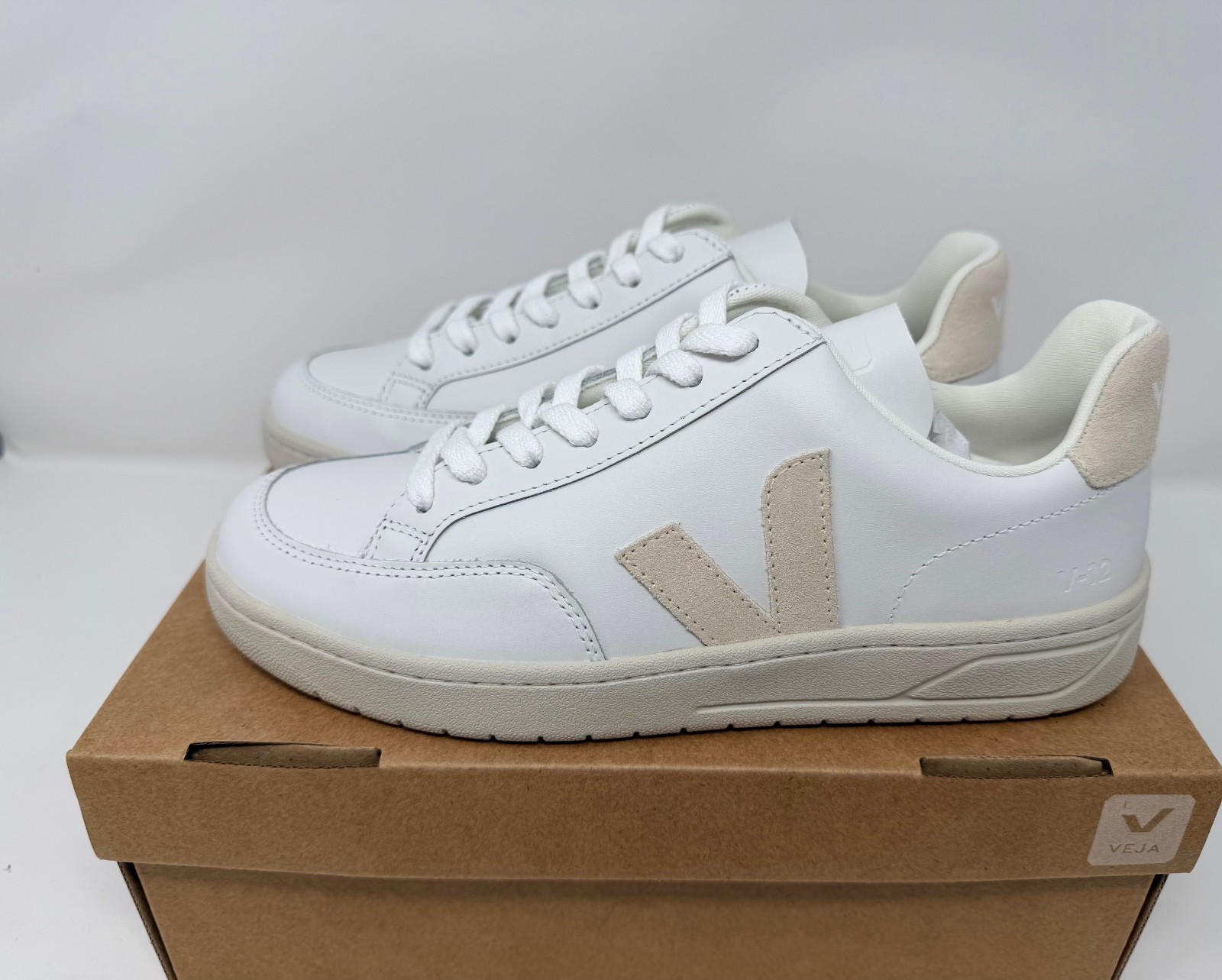 New Veja V-12 Leather Sneakers, Extra White/Sable Size US W8/ M6