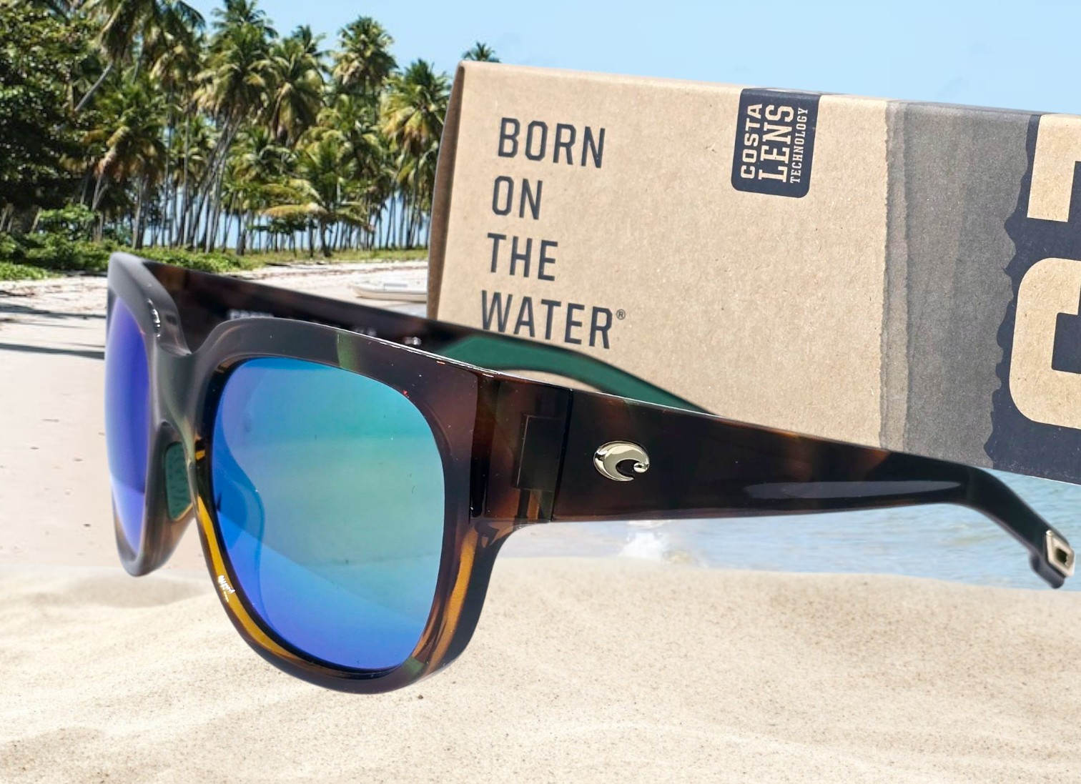 COSTA DEL MAR palm tortoise/green mirror WATERWOMAN polarized 580P sunglasses