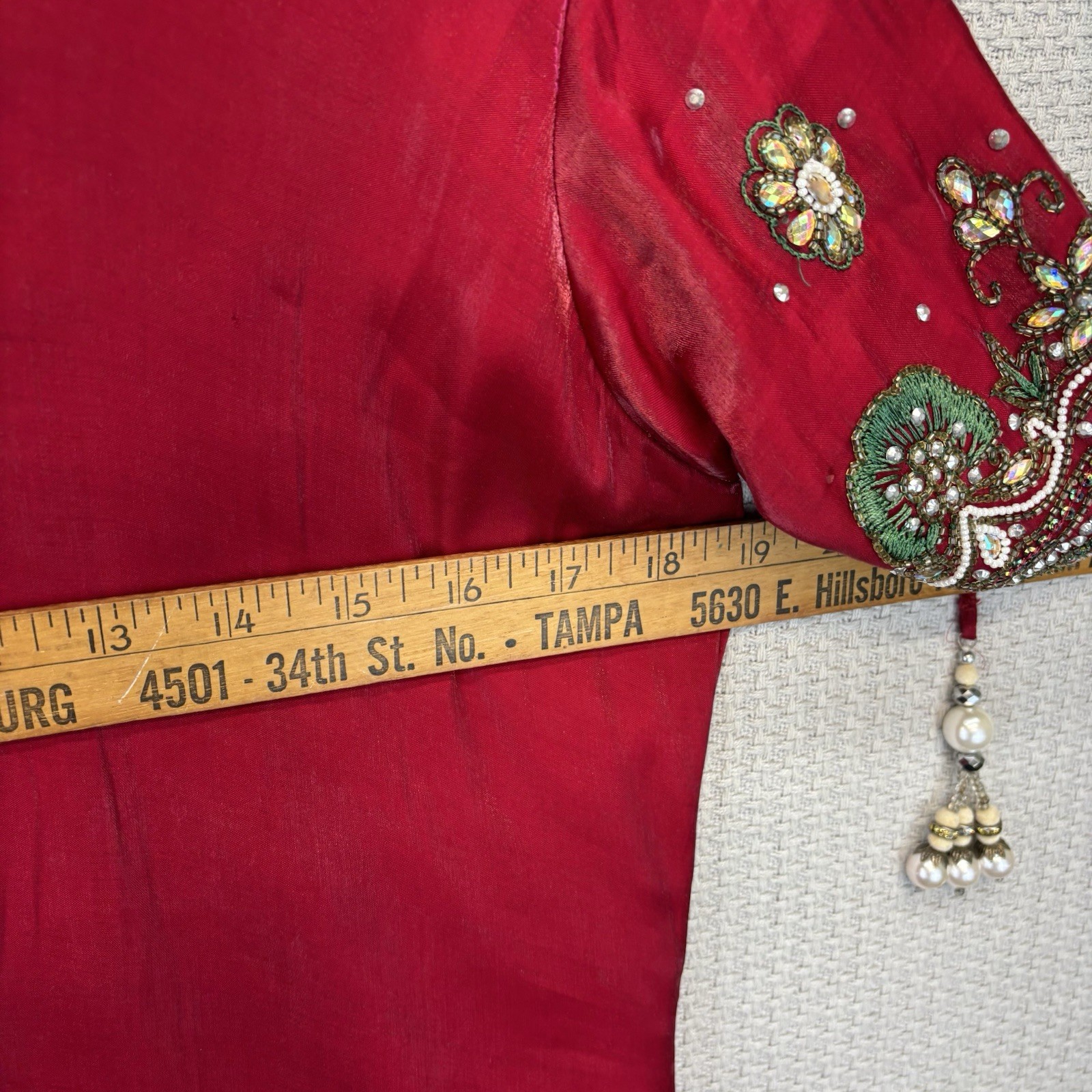 Indian Pakistani Women’s Red Heavily Beaded Kurti Kurta Tunic Dress S 4 Wedding