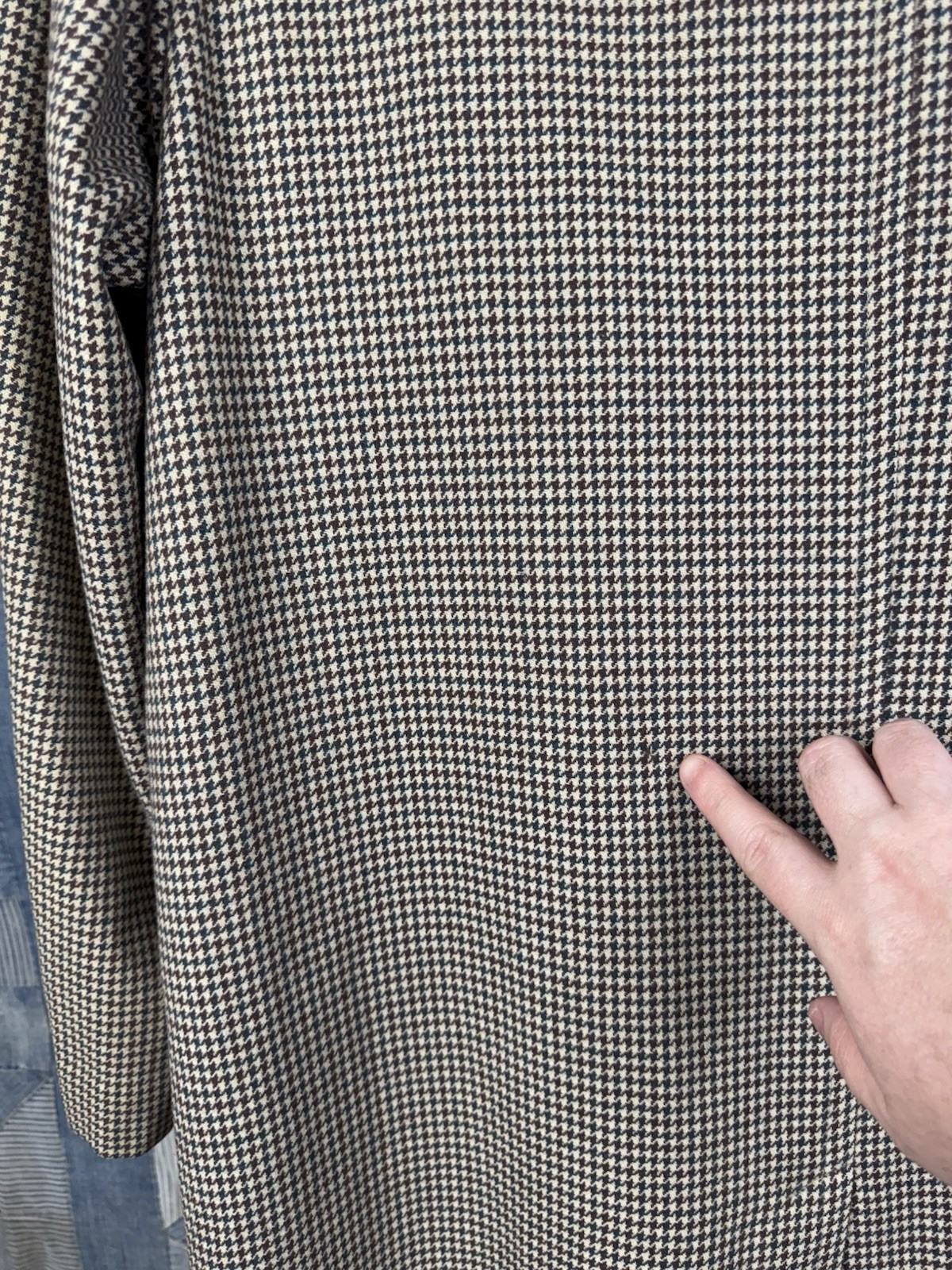 50s VINTAGE Rock-Knit Tailored Houndstooth Overcoat Size 44 Wool BEAUTIFUL Lined