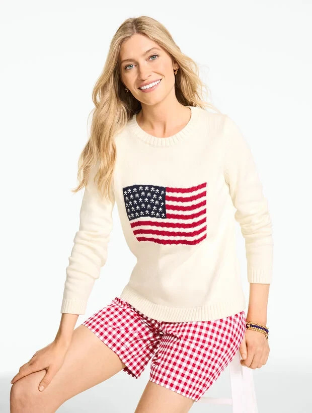 Crewneck Flag Pullover Sweater at Talbots NWT $99.5, all size, color IVORY MULTI