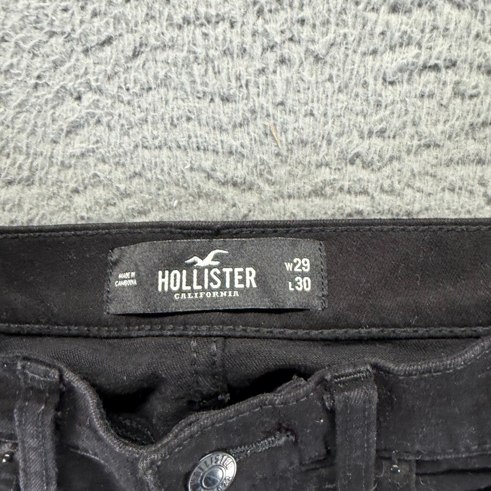 Hollister Jeans Mens 29×30 Black Cotton Denim Skinny Leg Stretch Workwear Travel
