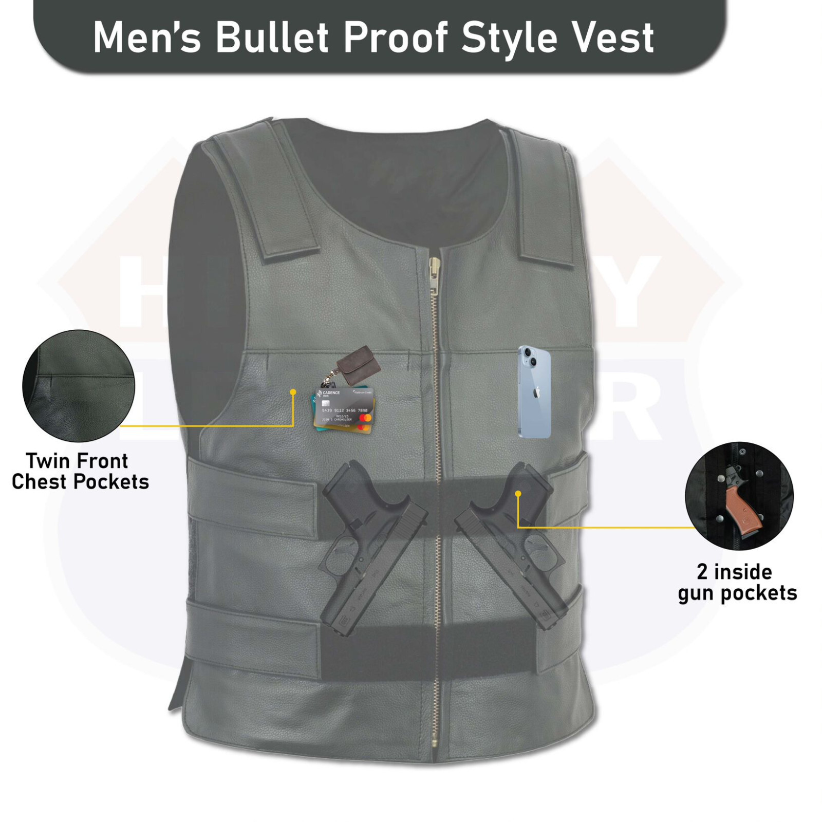 Men Bullet Proof style Leather Motorcycle Vest for bikers Tactical waistcoat
