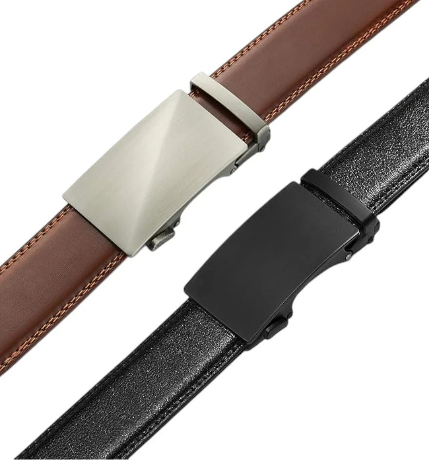 Genuine Leather Men’s Ratchet Belt Belts For Men Adjustable Automatic Buckle