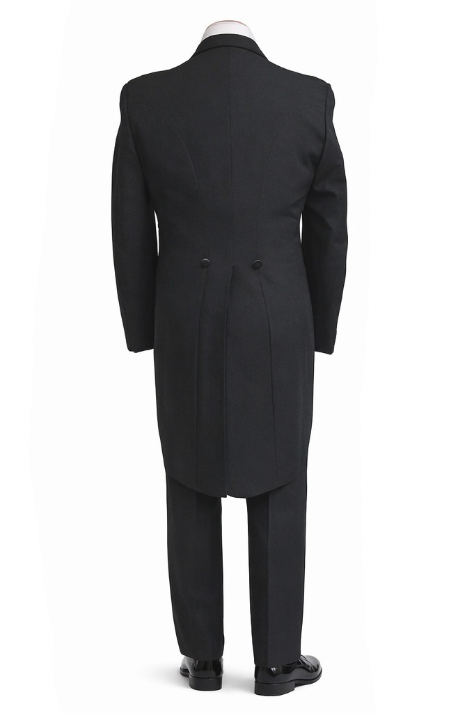 Men’s Black Tuxedo Tailcoat 100% Wool with Satin Peak Lapel Formal Wedding Mason