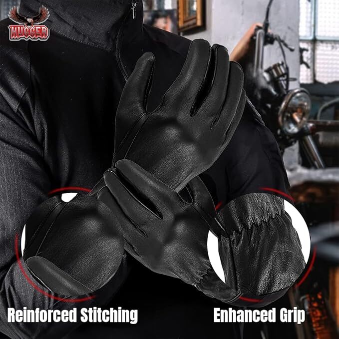 Hugger Men’s Deerskin Water Resistant Leather Gloves Driving Motorcycle Riding