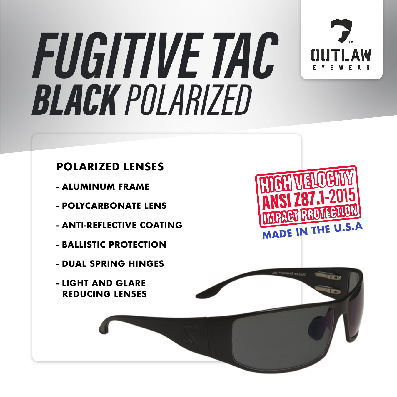 OutLaw Eyewear Fugitive TAC Polarized Tactical Sunglasses ANSI Z87.1 Made In USA
