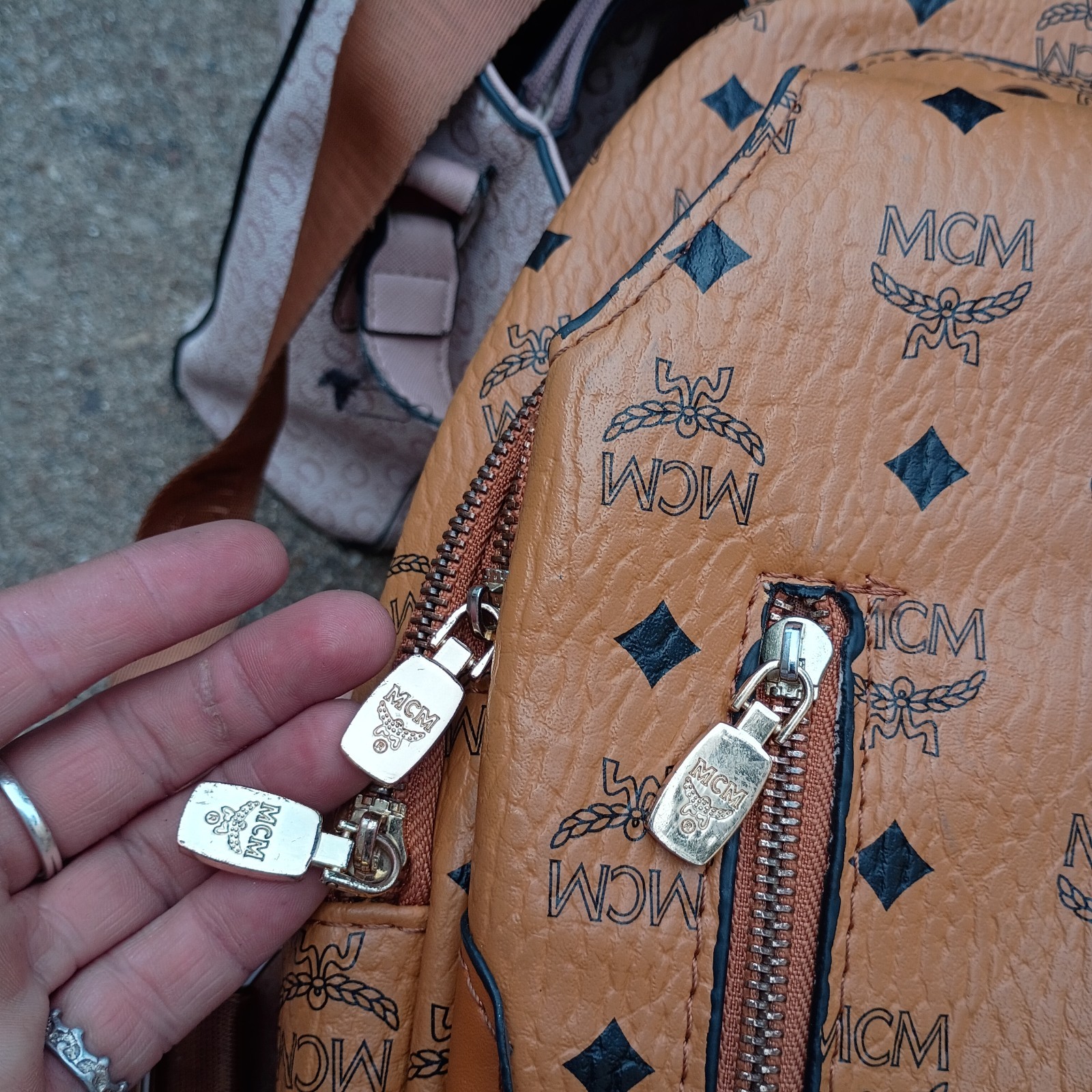 MCM Brown Monogram Backpack Gold Hardware Zip, Adjustable Straps, Outer Pockets