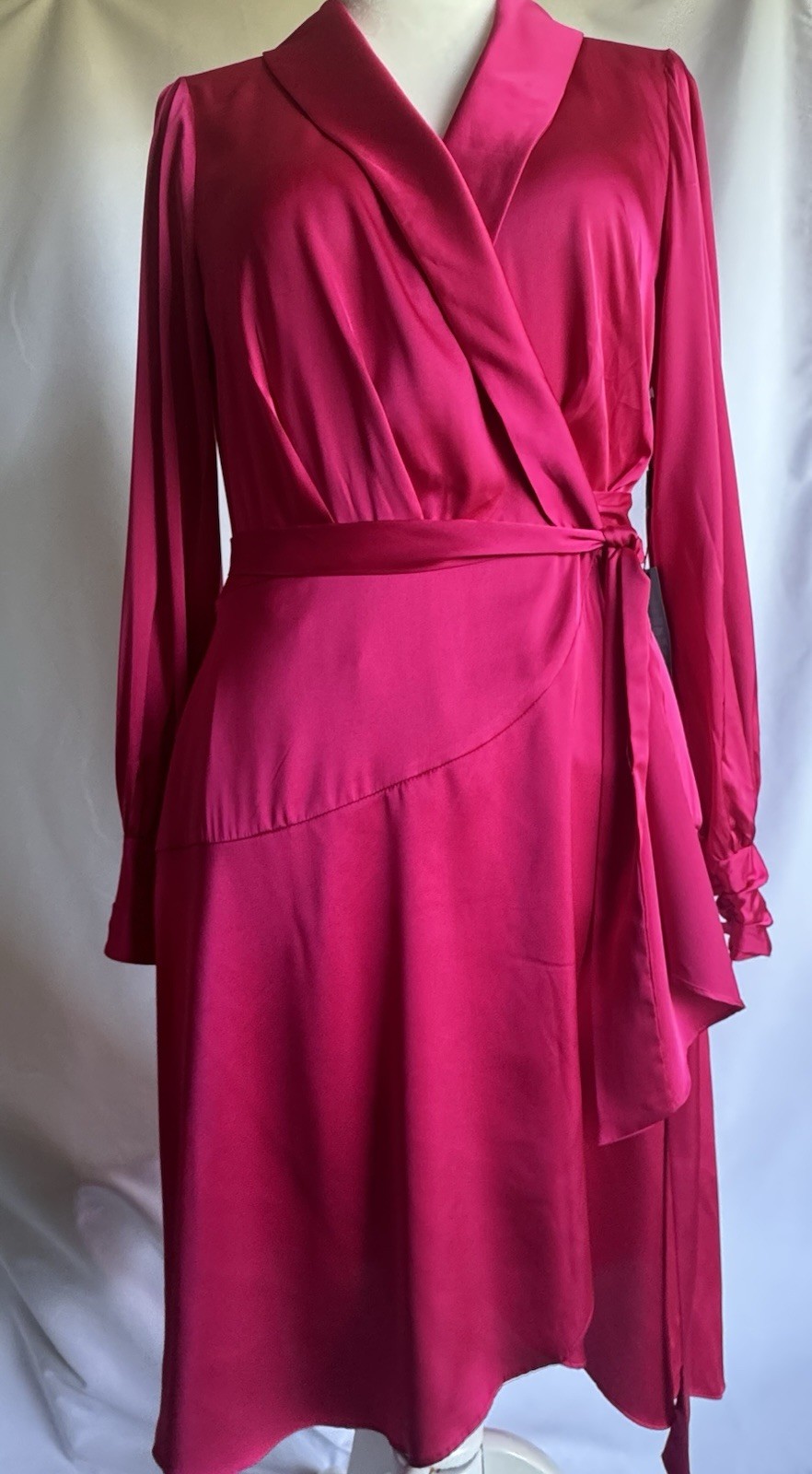 White House Black Market Pink Satin Solid V-Neck Wrap Mini Dress, 10