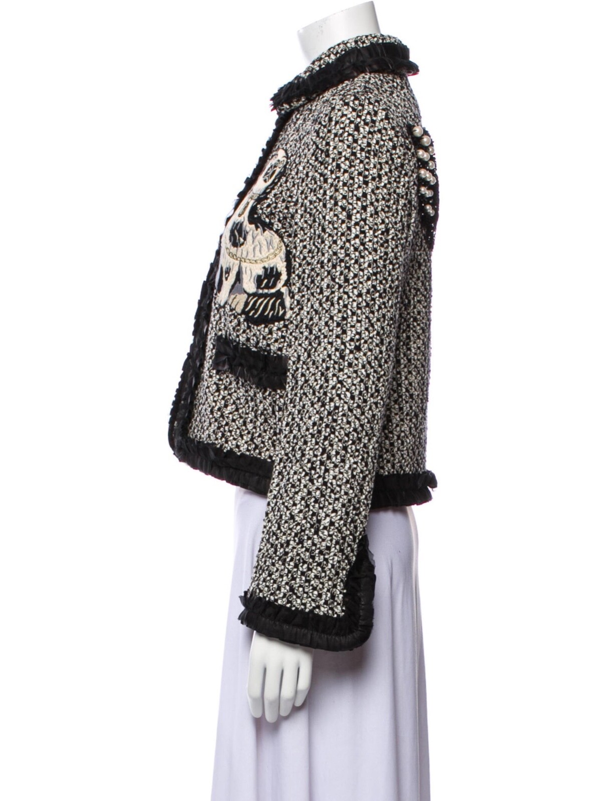 NWT $4.8K Gucci Embroidered Spaniel dogs Tweed Jacket, Size IT 42