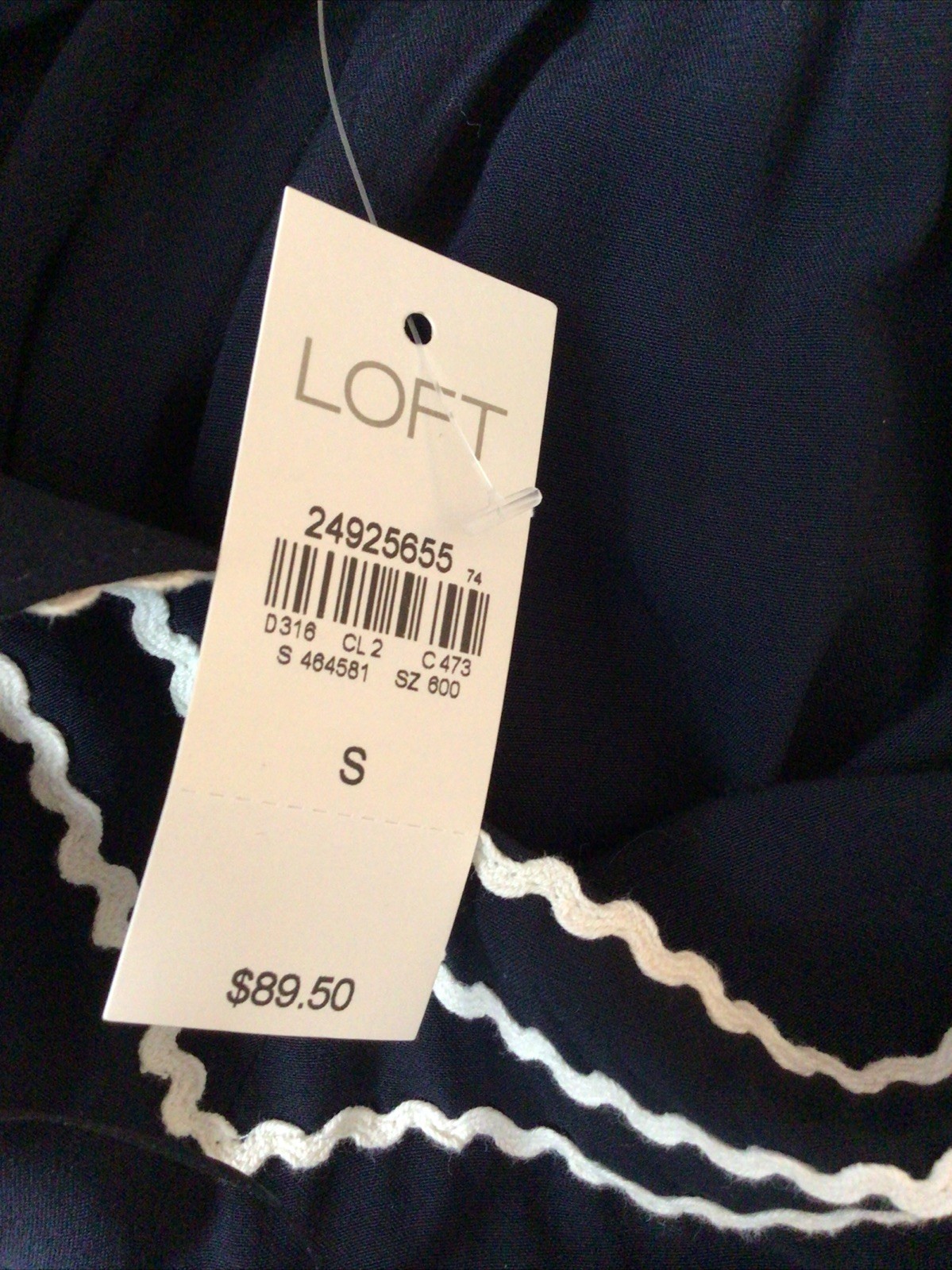 Ann Taylor loft Navy square neck Embroidered ￼White Trim 100% Viscose Dress S