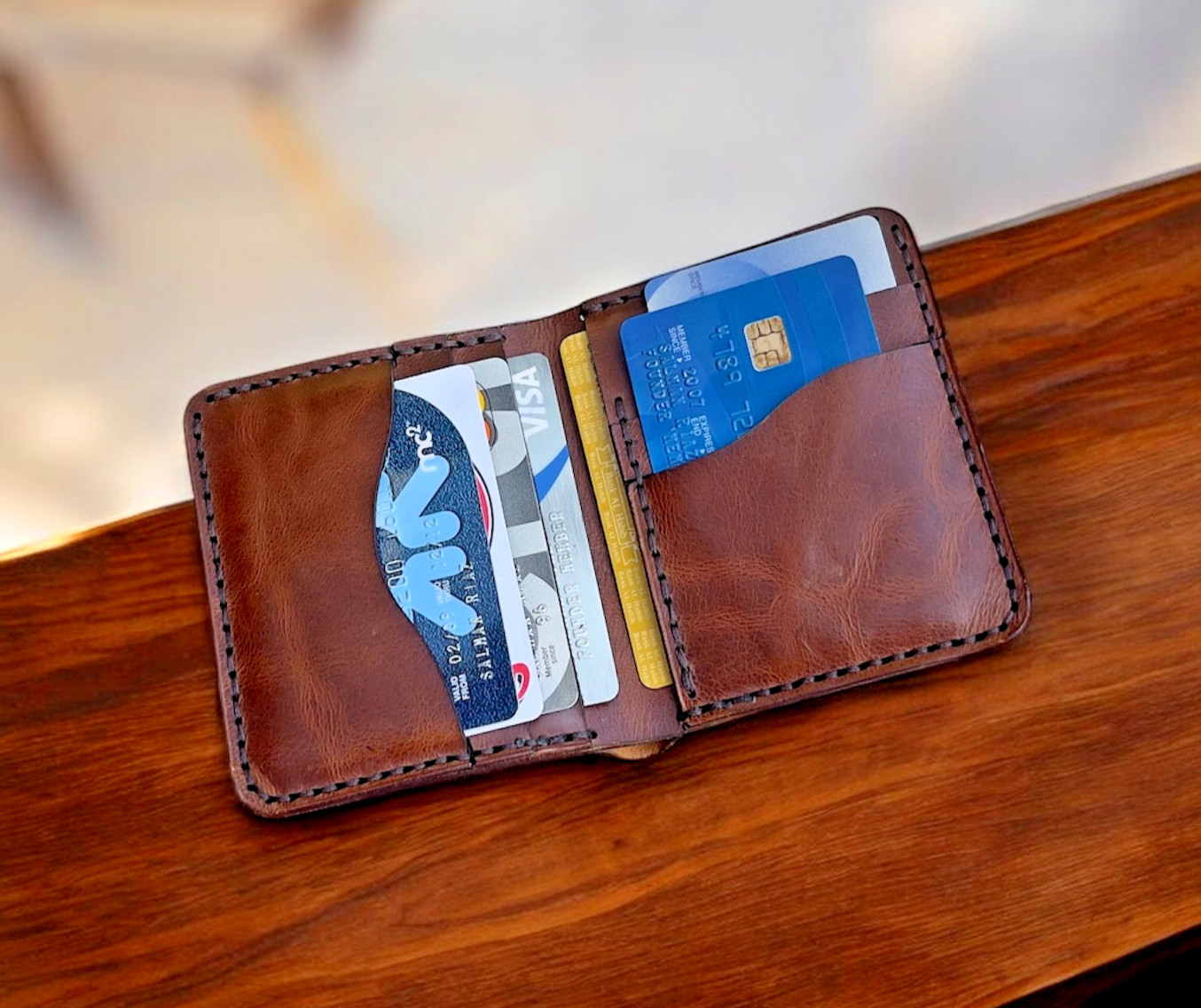 Vintage Leather Mens Slim Bifold Handmade Card Holder RFID Blocking Wallet
