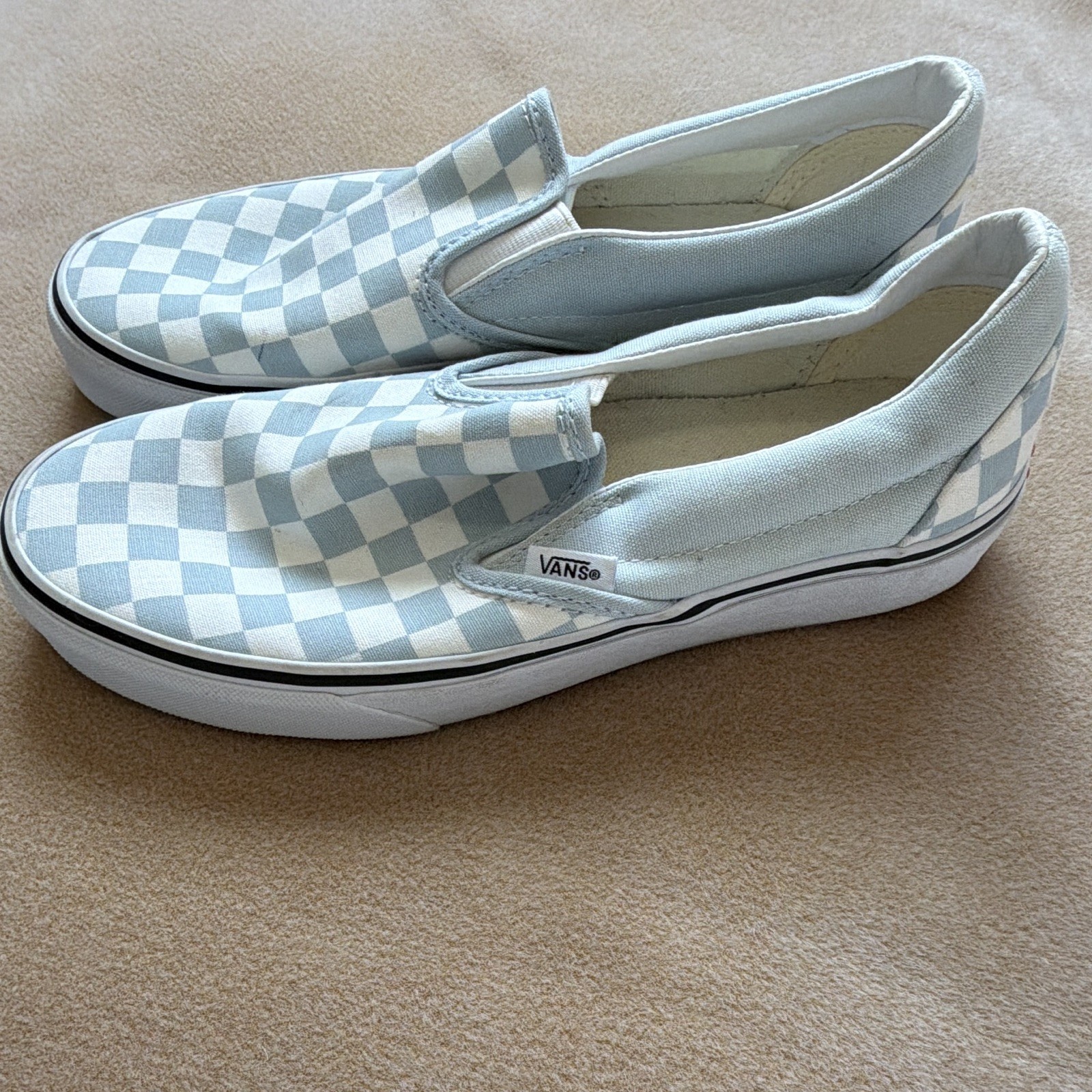 VANS Classic Slip-On Men’s Light Blue/White Checkerboard Canvas Size 8.5