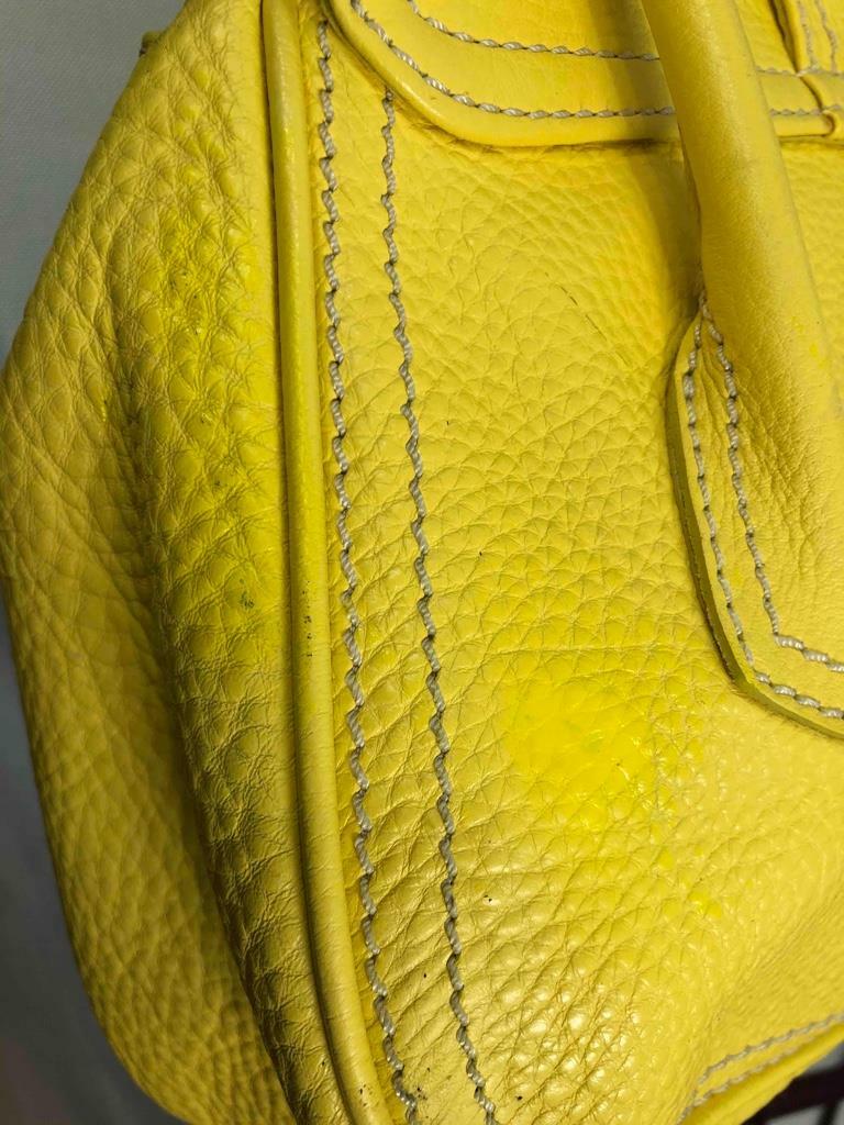 CELINE Italy Yellow Pebbled Leather Front Flap Magnetic Shoulder Bag