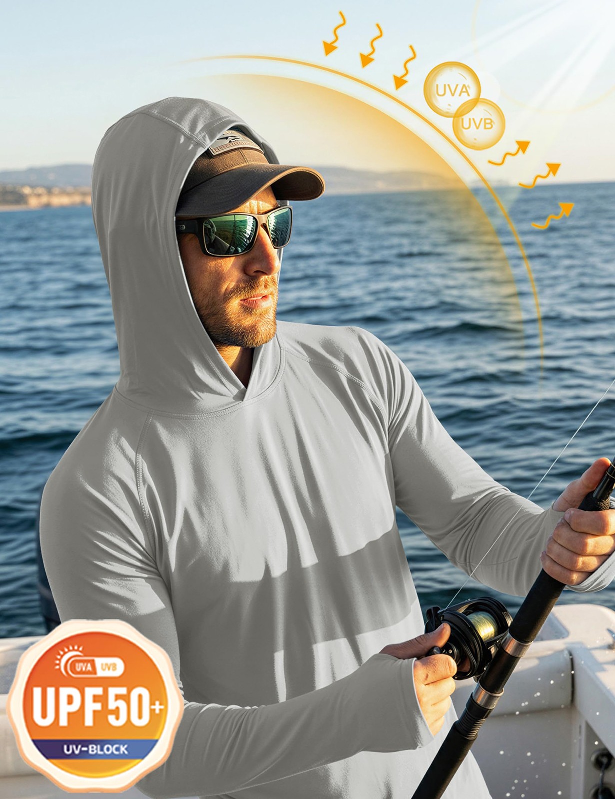 Tacvasen UPF50+ Mens Sun Skin Protection T-Shirts Outdoor Fishing Casual Hoodies