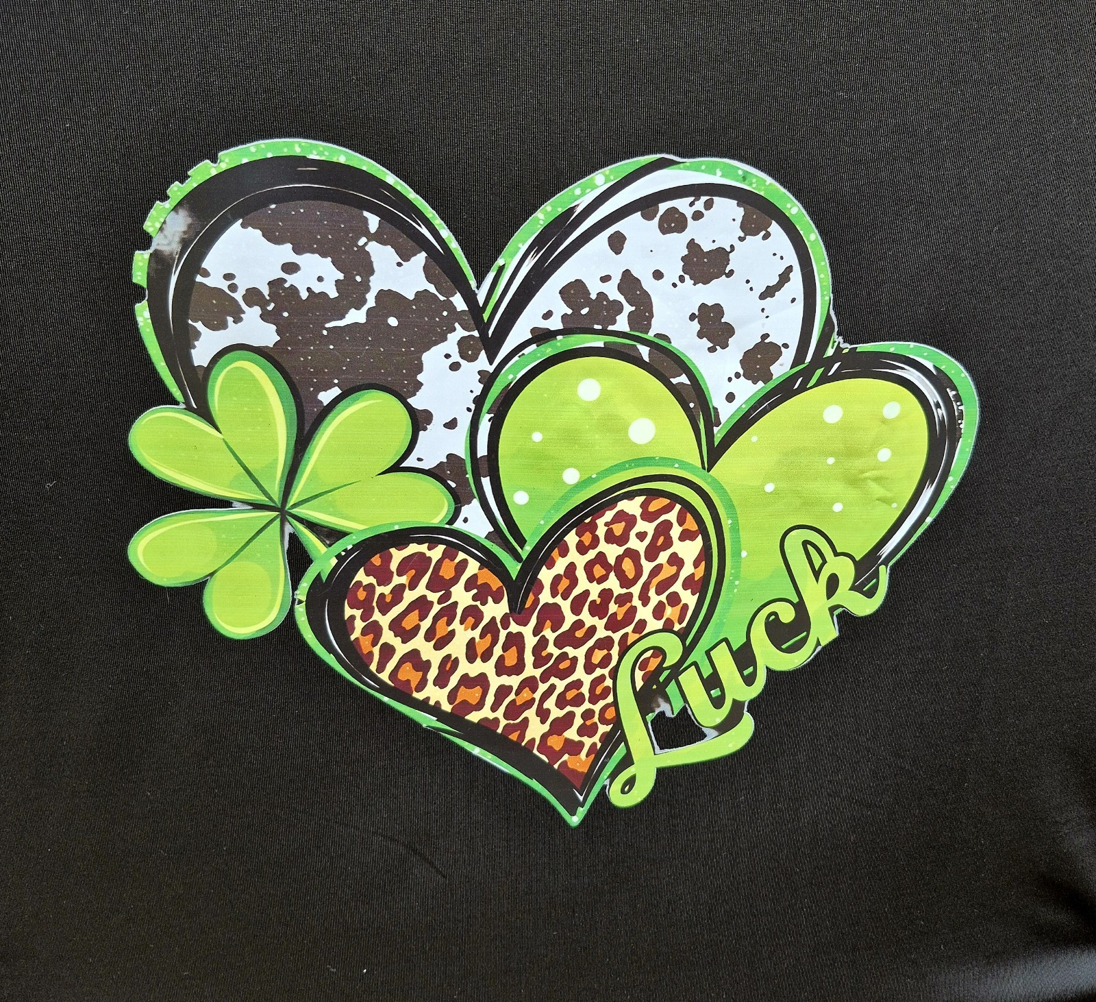 Shamrocks Luck Black Polyester Spandex T-Shirt Medium Unisex Graphic Tee Crew Ne