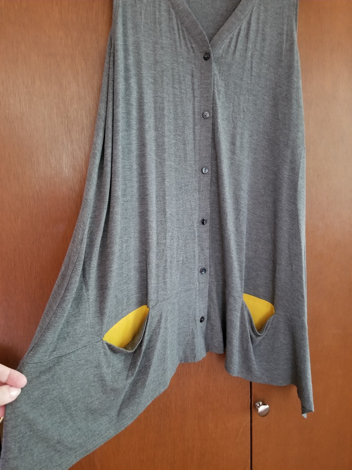LOGO Lori Goldstein V-Neck Button Front Sharkbite Vest, Gray, Women’s Plus Size
