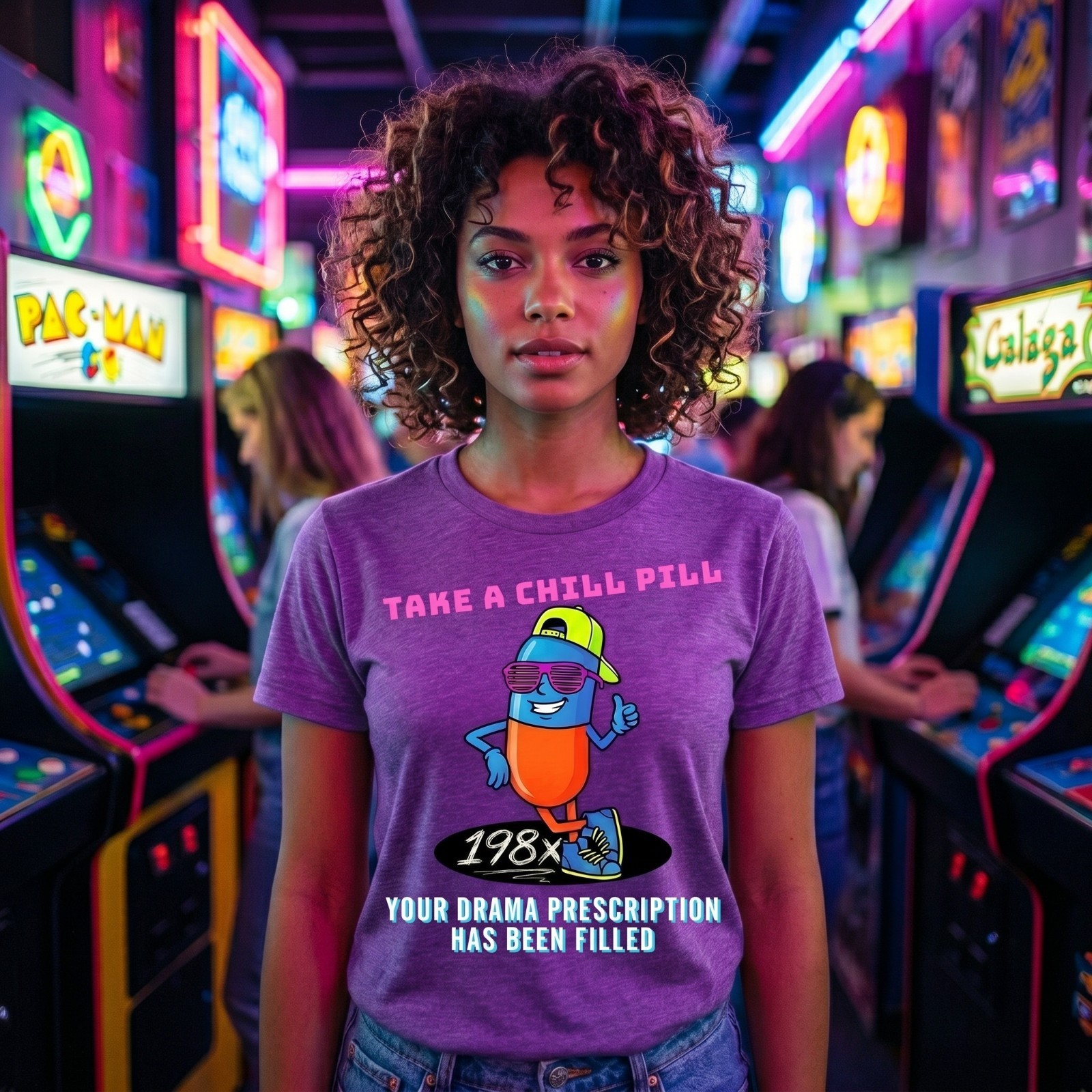 Take A Chill Pill T-Shirt 1980s Retro Graphic Tee Drama Prescription Funny Shirt
