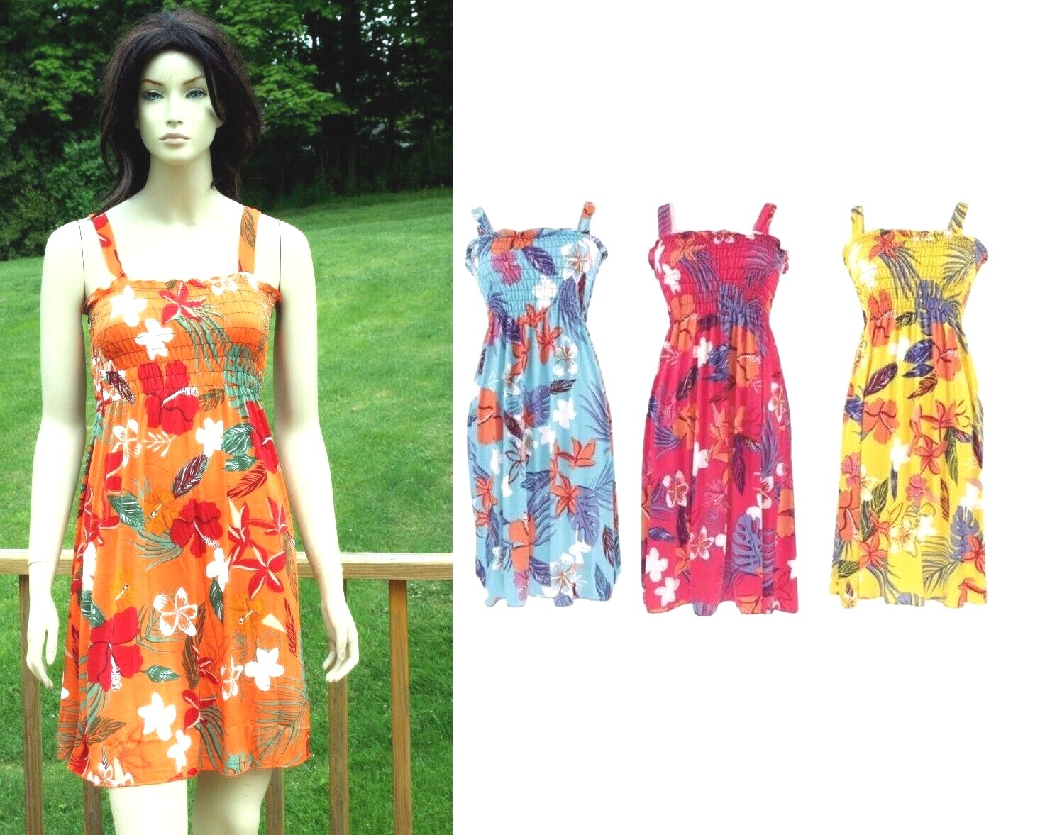 Womens Floral Print Sleeveless Smocked Sundress M L XL XXL