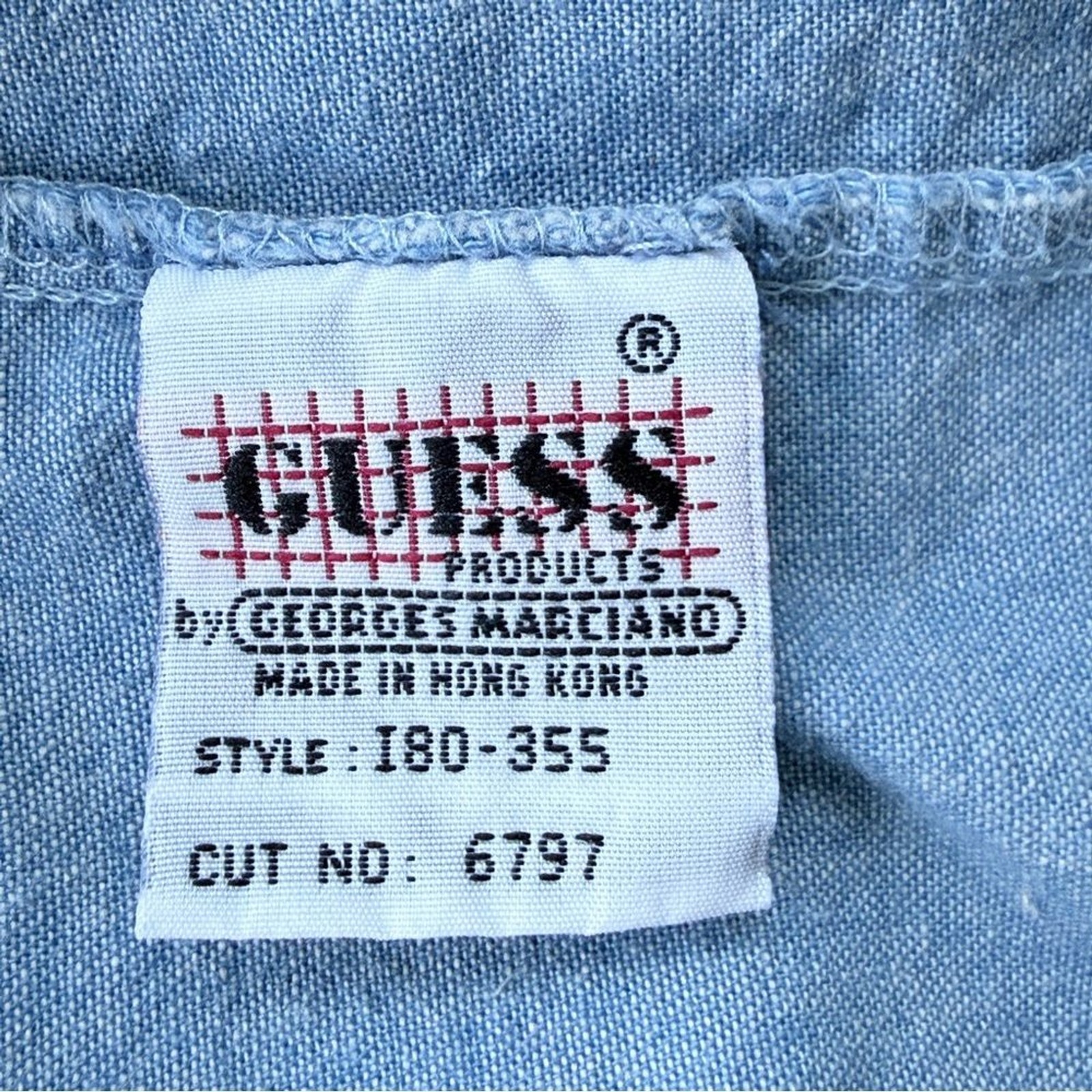 GUESS Georges Marciano 90s Chambray Western Pearl Button Shirt Embroidered Yoke