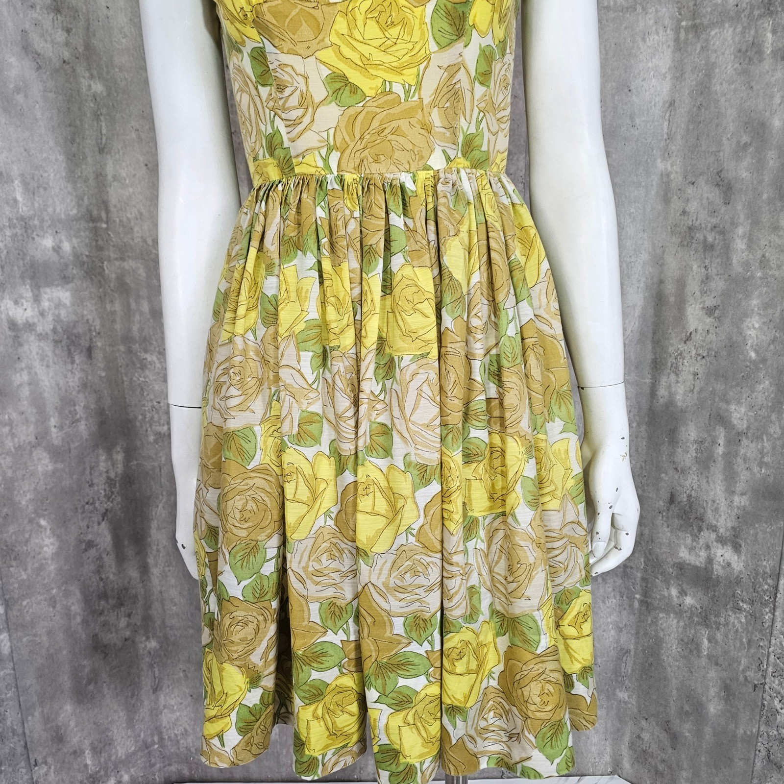 Vintage 50s 60s Melinda California Yellow Rose Floral Sundress Fit Flare Flirty