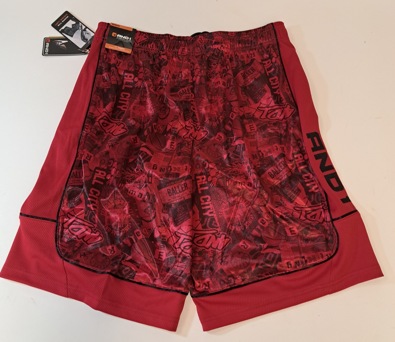 And1 Mens Shorts Basketball Gym Core 11″ Inseam S M L 2XL 3XL Black RED New