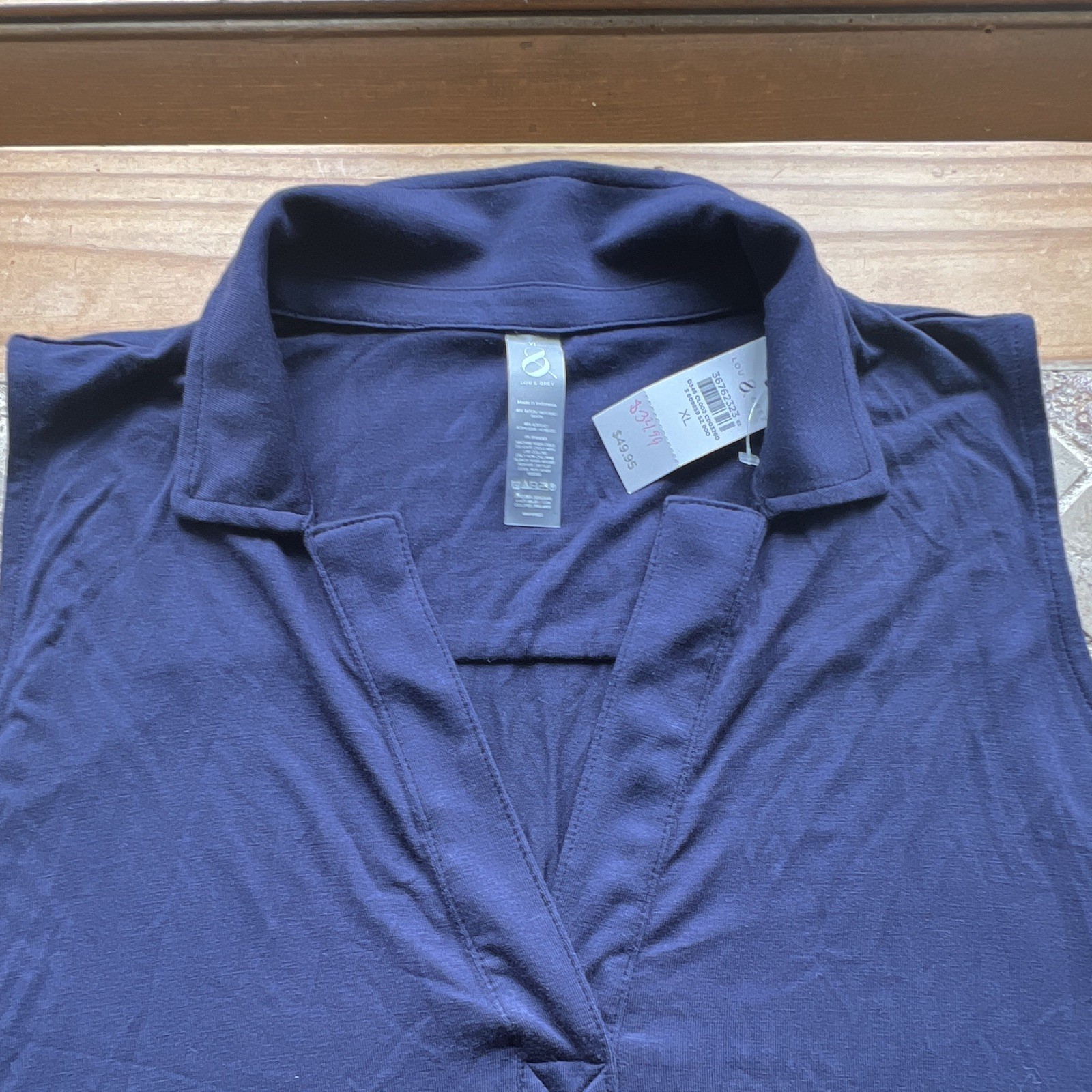 Lou & Grey Blue Solid Knit Collared Sleeveless Pullover Tank Top Women XL # 161
