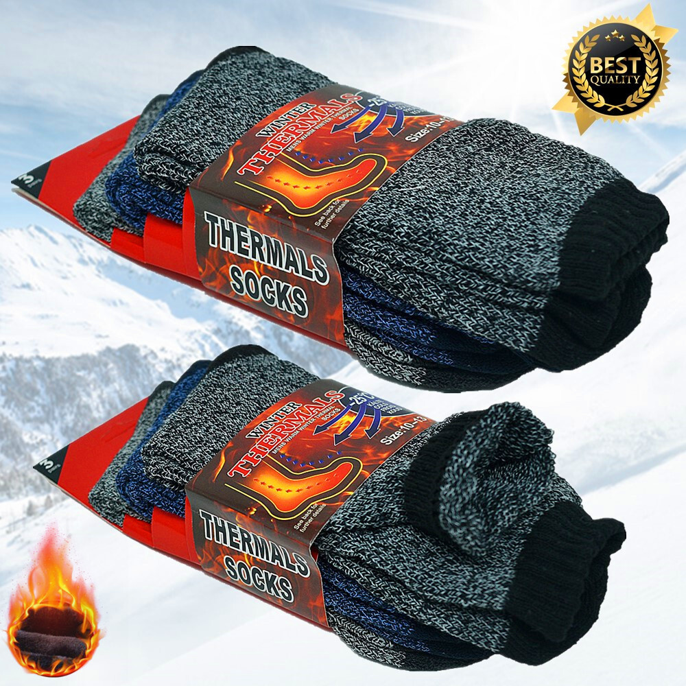 3-12 Pairs Mens Winter Heavy Duty Warm Thermal Heated Crew Boots Socks Size 9-13