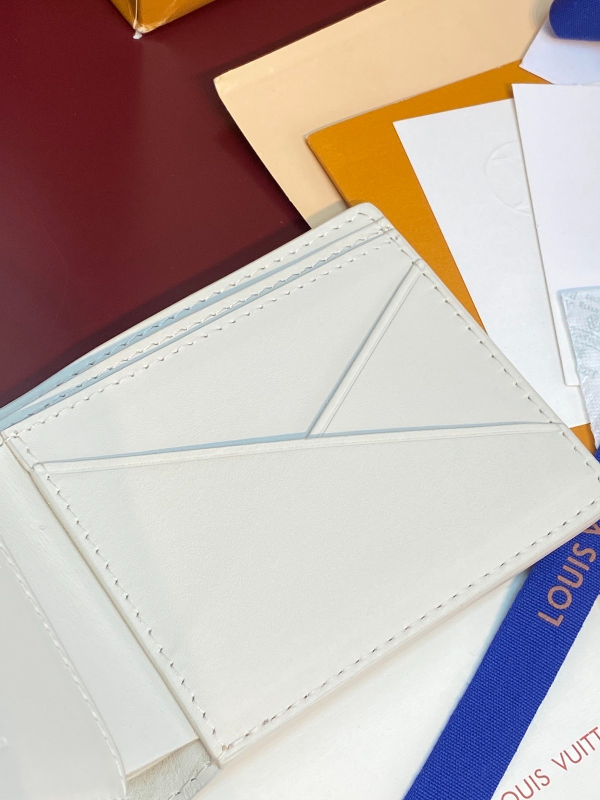 Louis Multiple Wallet Monogram Georges Leather White Navy New