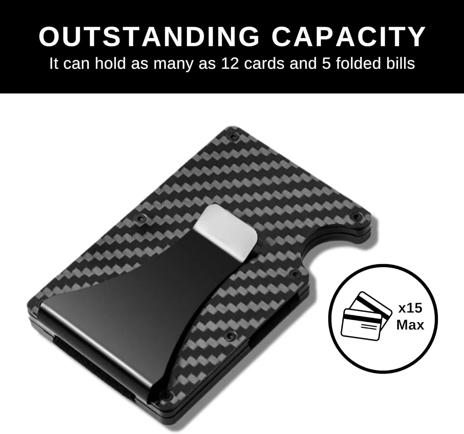 RFID Blocking Slim Money Clip Men’s Carbon Fiber Credit Card Holder Metal Wallet