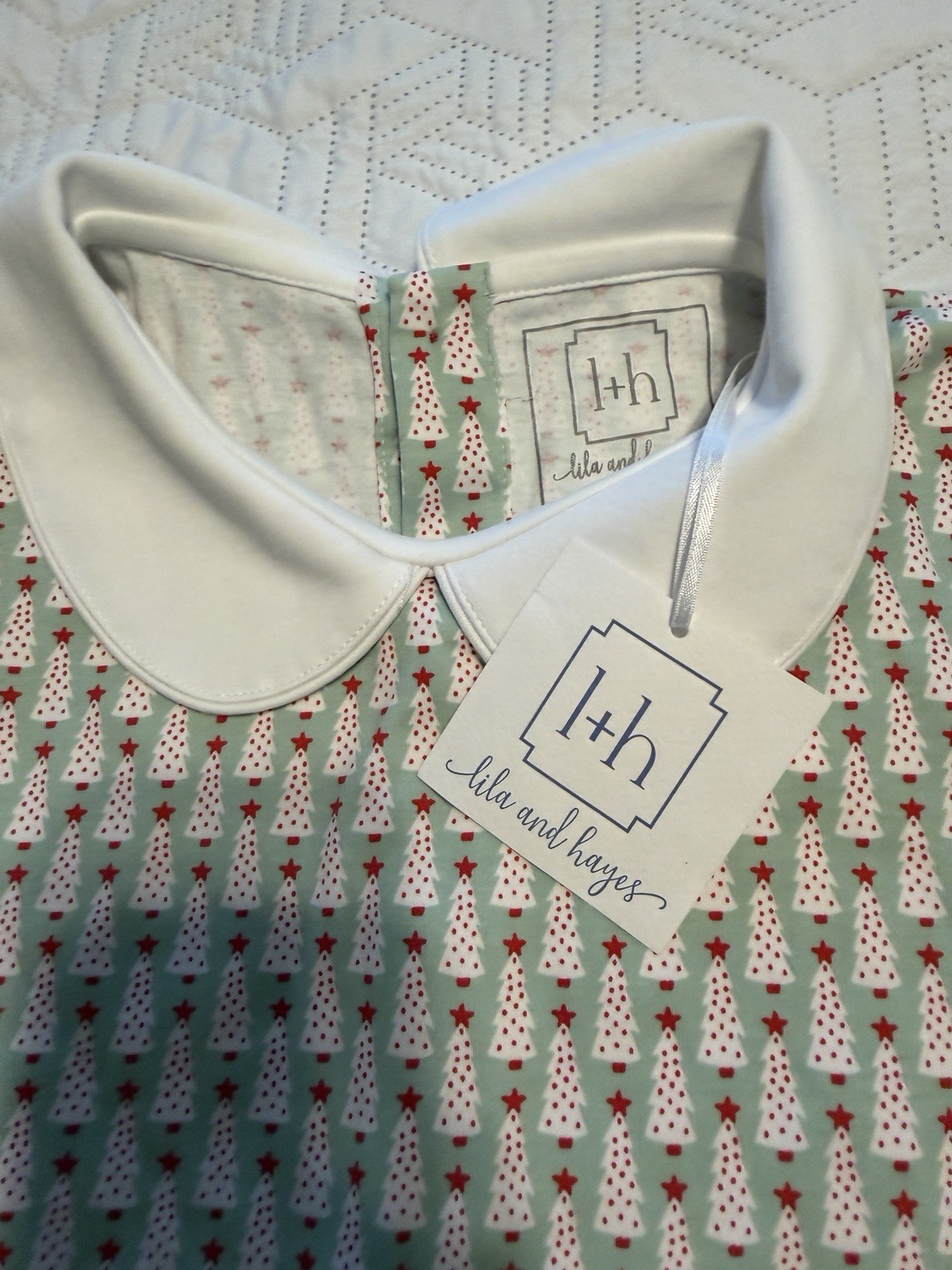 Lila and Hayes Girls Size 10 Green Christmas Trees Long Sleeve Peter Pan Dress