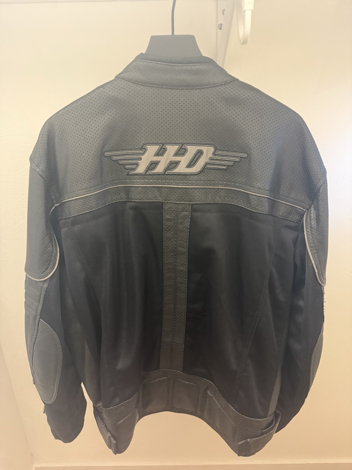 Harley Davidson XL Leather Mesh Riding Jacket Black Perforated Removable Liner