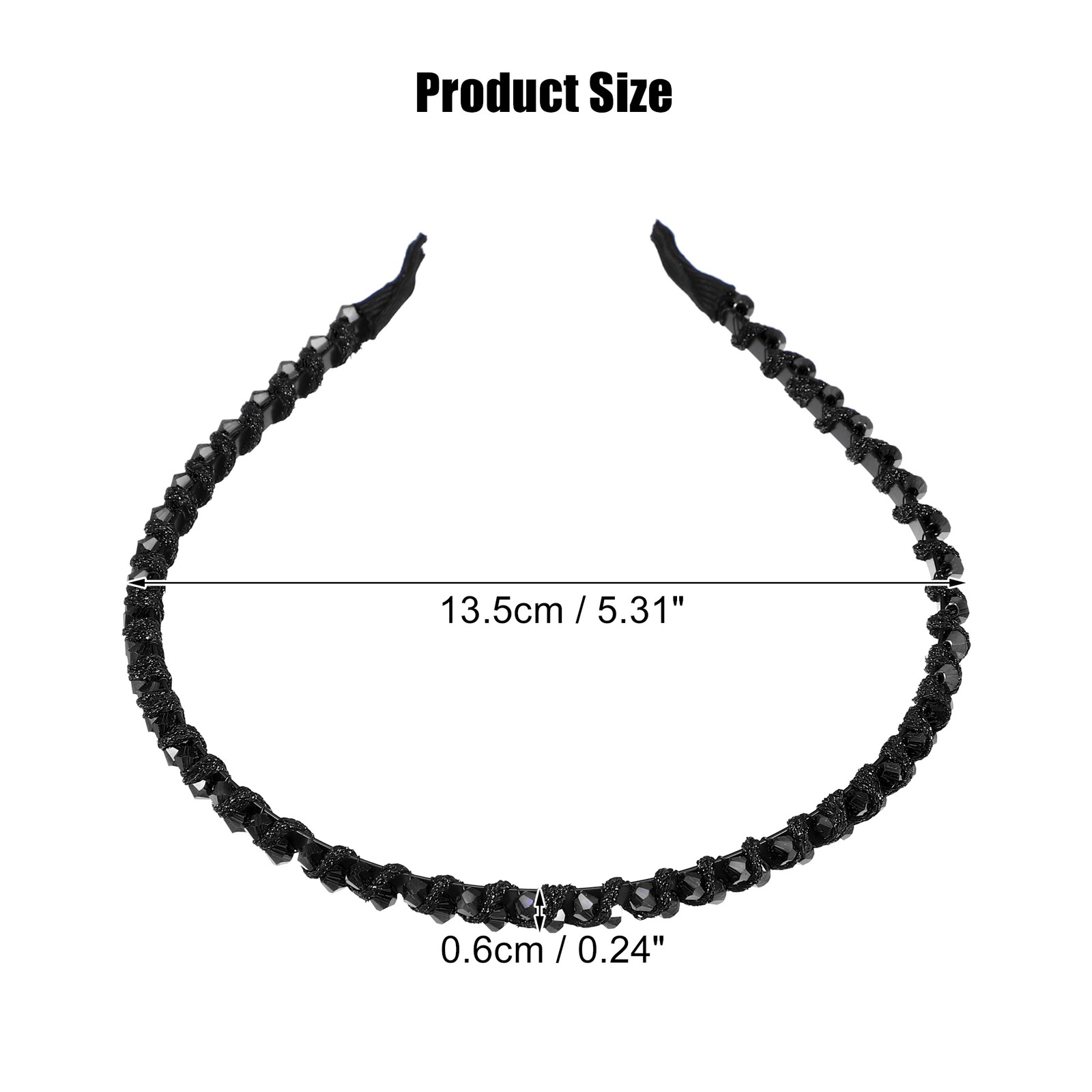 1 Pcs Rhinestone Hair Hoop Headband Thin Hairband for Women Black 0.24“ Wide