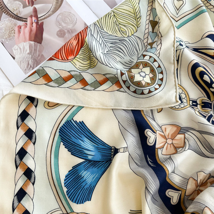70% Cashmere 30% Silk Wrap Scarf harness Print Double Face Print Shawl 53” new