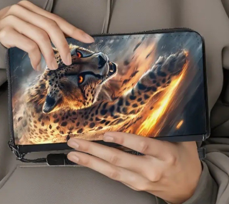 Flame Cheetah Multi-Card Wallet w/Wristlet. Brand New, Full ZIP, $38.00