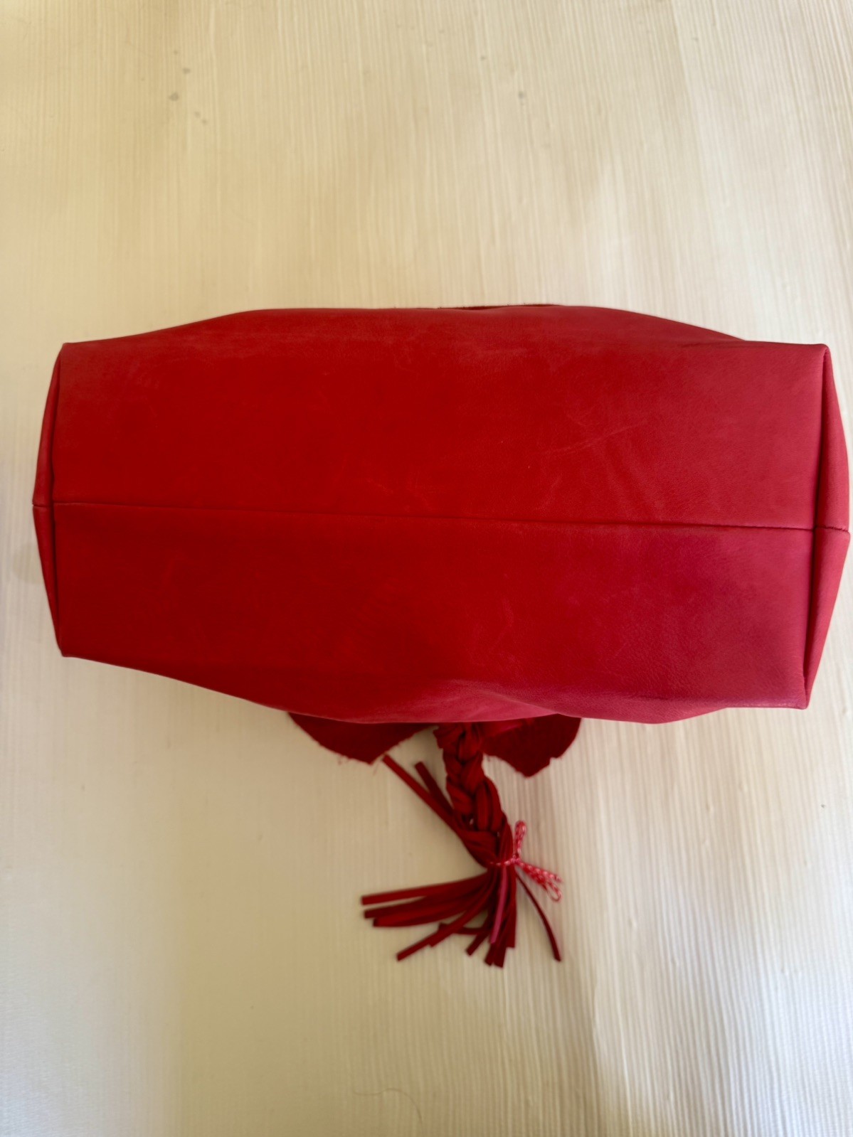 Vintage VIVA of California Red Leather Handbag Purse Bag Polished Horn Pristine
