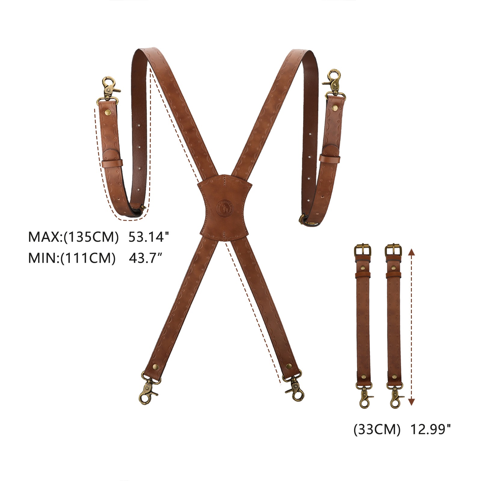Tourbon Leather Men’s Suspenders X Back Adjustable X-Shaped Hooks Pants Braces