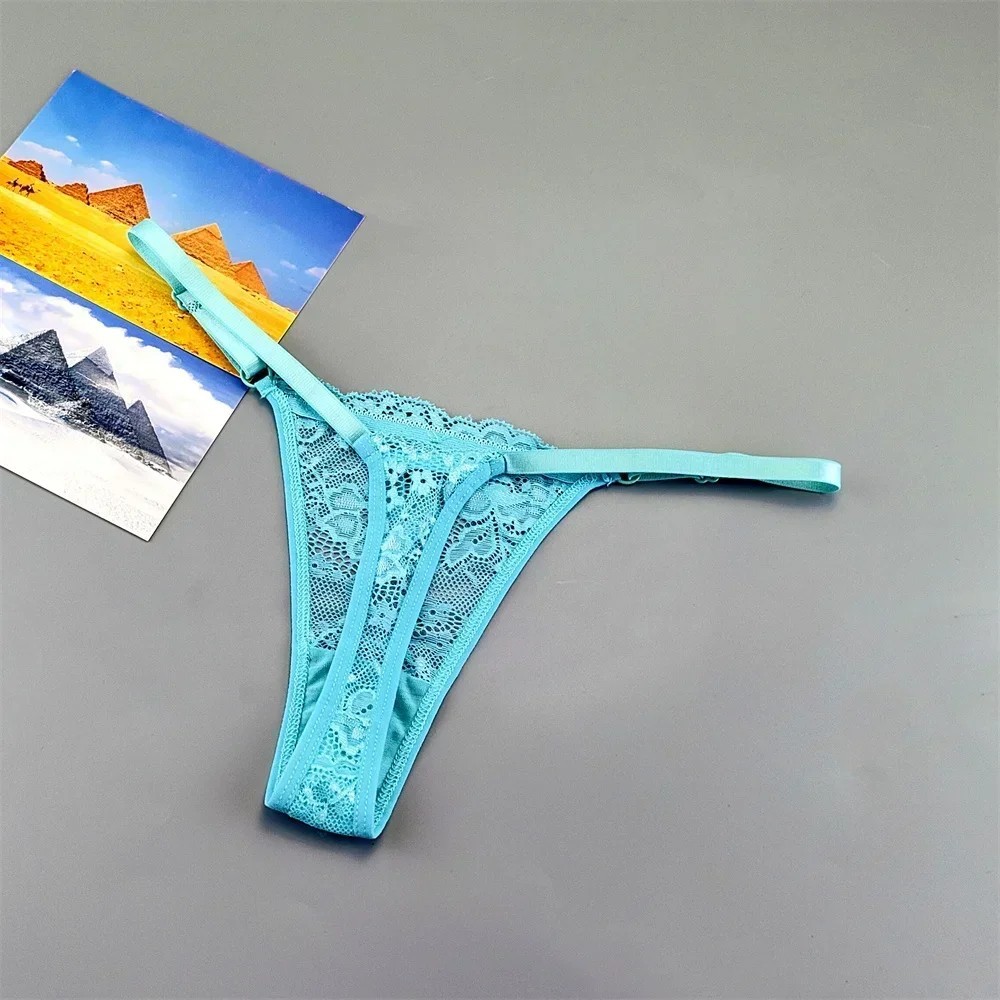 3PCS Tangas Transparentes de Encaje Mujer T-Back Ajustables Cintura Baja