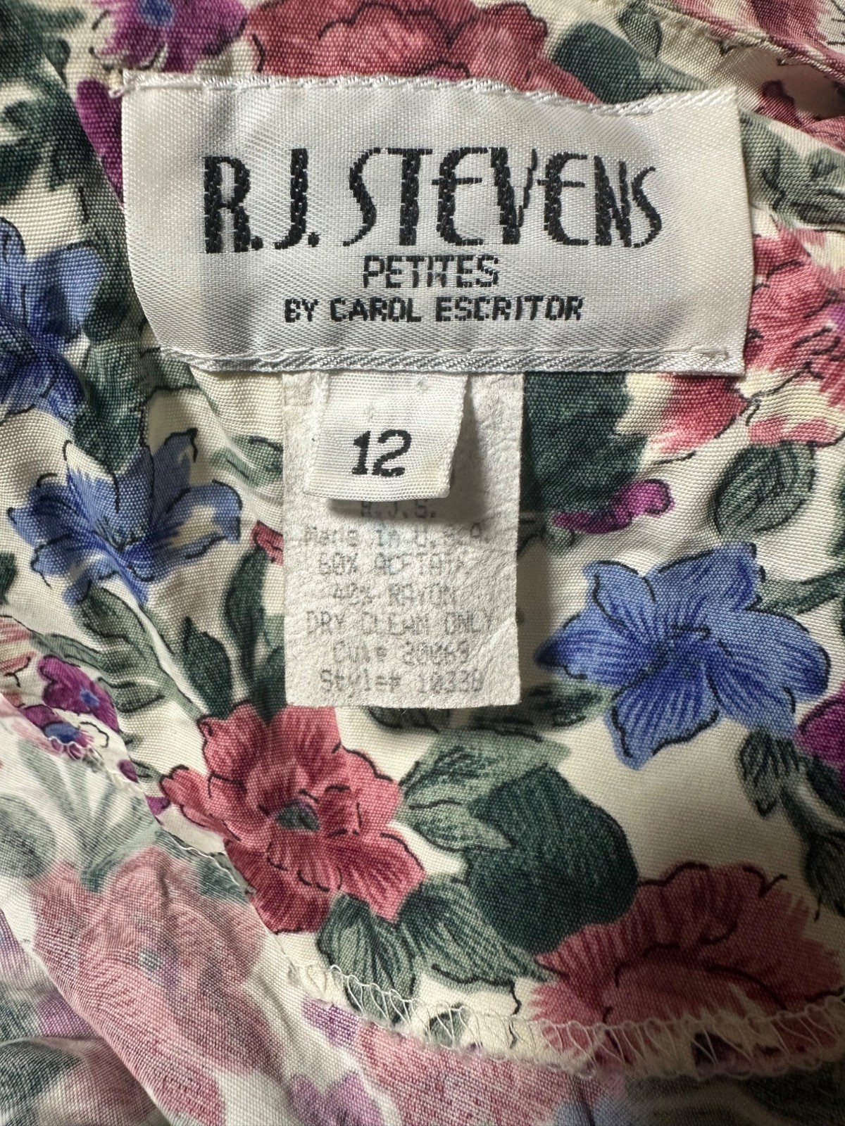 Vintage RJ Stevens Floral Midi Dress Bib Pockets 80s 90s Cottagecore Small