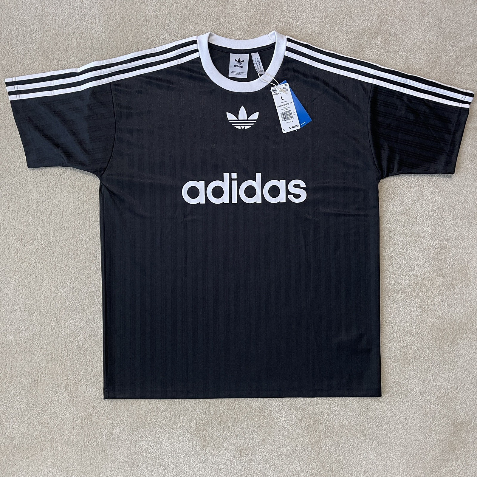 Adidas 3 Stripe Crew T-Shirt Black White XL NWT Adicolor Originals Logo