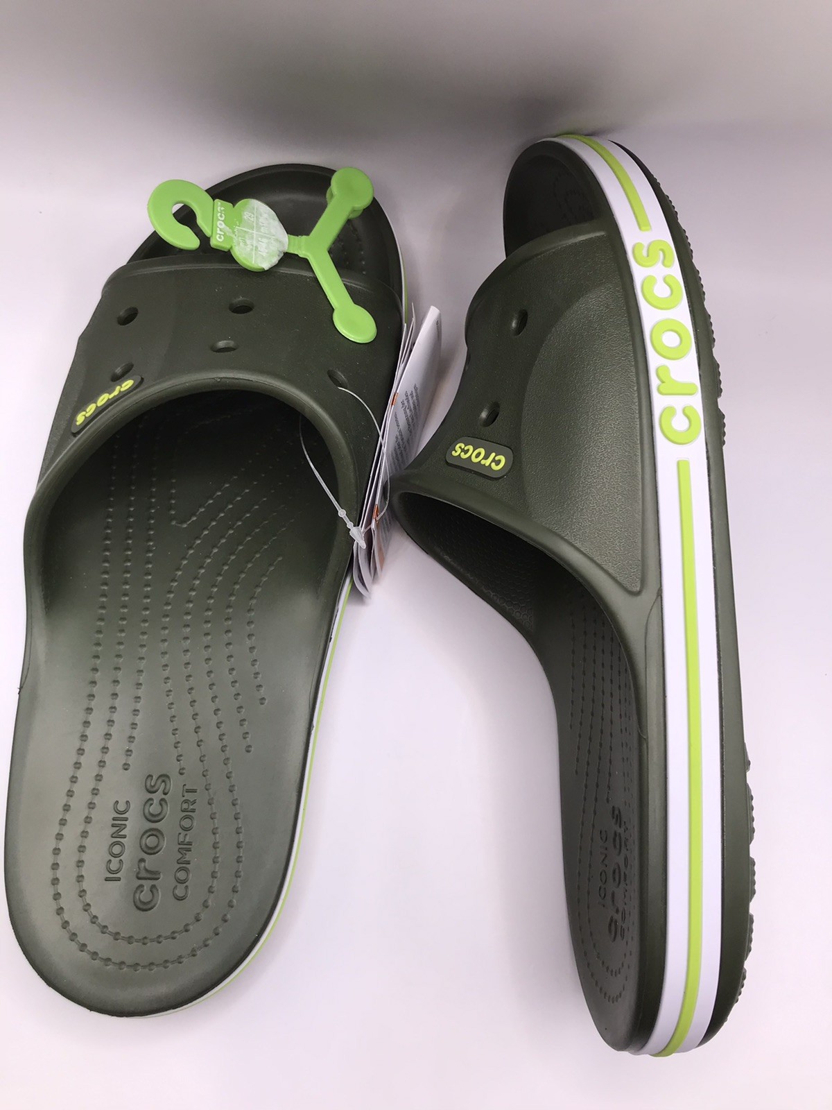 MEN’S CROCS ARMY GREEN BAYABAND SLIDE POOL/BEACH WATER FRIENDLY SANDAL 11 NWT