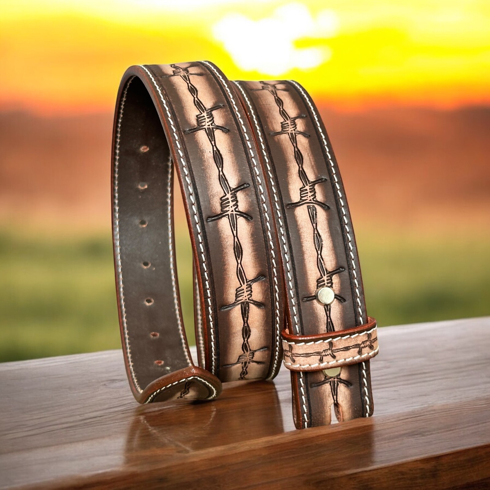 Western Belt Handmade Strap Men’s Full Grain Leather No Buckle Cowboy Rodeo Belt