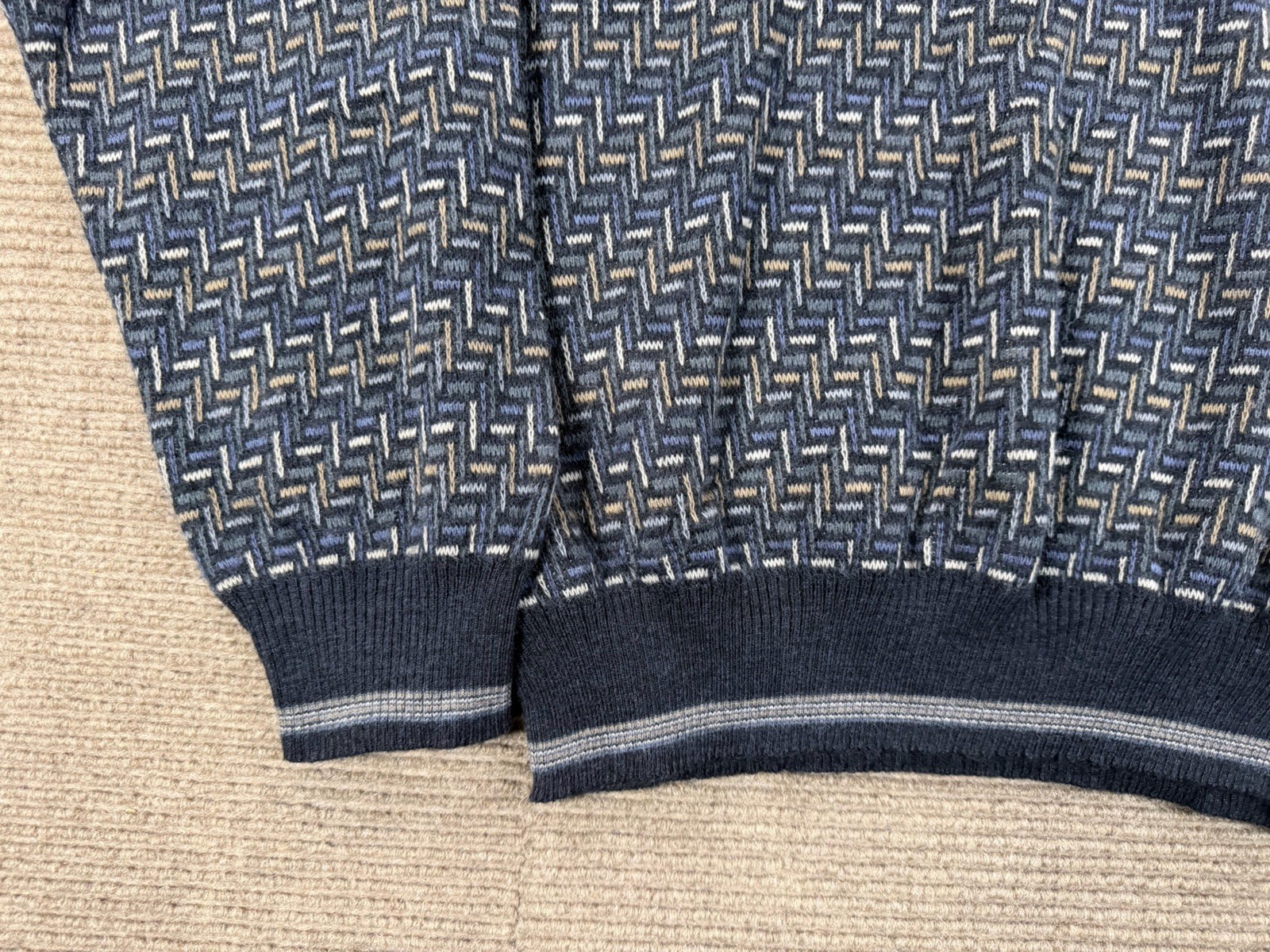 Vintage Florence Tricot Mens Sz L Sweater Multicolor Geometric Grandpa 80s 90s