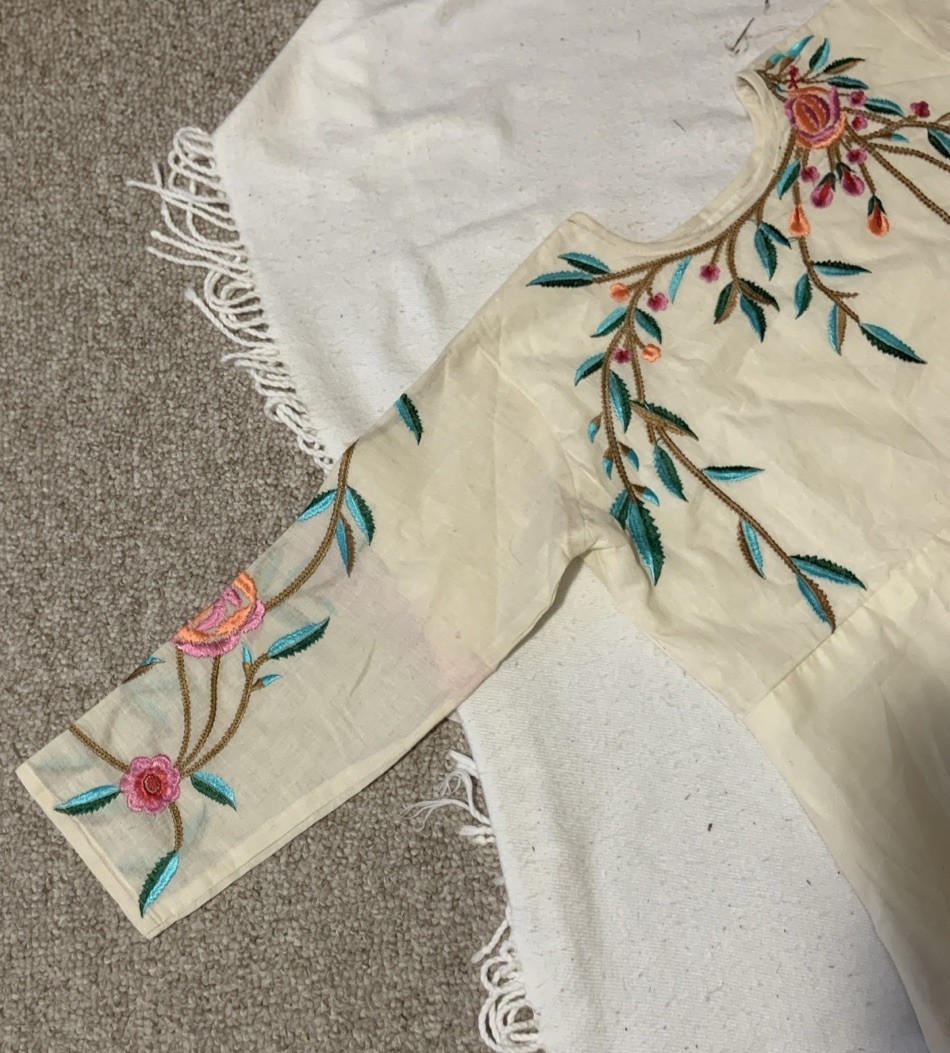 Floral Embroidered Kurti dress one size l/xl cotton handmade fully lined gown